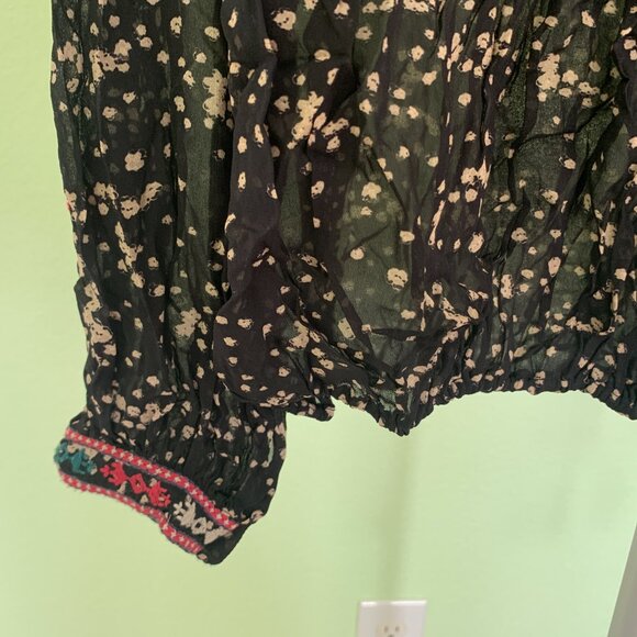 Isabel Marant Blouse Sz 36 S Black Embroidered Boho Tunic Holiday Snowflakes - Picture 3 of 15